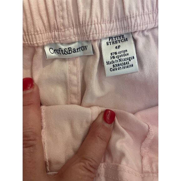 Croft and Barrow Light Pink Pull On Elastic Waist Flat Front Cropped Pants Sz 4P - Picture 8 of 8